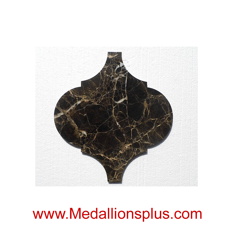 Dark Emperador Marble - Arabesque Waterjet Cut Tile - Design 28